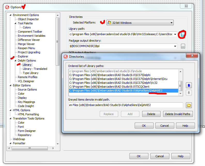 Path перевод. Меню Tools environment options. DELPHI Library Path options. Как прописать директории в Builder $. Embarcadero DELPHI пропала 32 битная платформа.